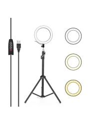 Aluminum Alloy LED Selfie Ring Light With 1.6m Tripod Stand For Makeup Video Live Studio 3 Levels Brightness Adjustment