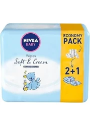 مناديل مبللة للاطفال سوفت اند كريم من نيفيا بكريم للوقاية والعناية خالية الكحول 3 ×63 منديل