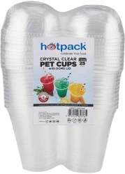 مجموعة اكواب شفافة من بلاستيك بي اي تي سعة 12 اونصة مع اغطية على شكل قبة 25 قطعة هوت باك