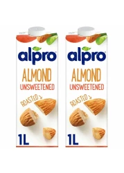 Alpro Almond Unsweetened Drink, 100% Plant-Based, Lactose Free 1L + Pack of 2