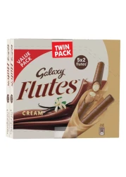 Galaxy Flutes Cream Crispy Wafer Rolls with a Chocolate Cream Filling Covered in Milk Chocolate 5 Wafers, 22.5g Pack of 2