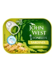 جون ويست سردين بدون أشواك في زيت الزيتون 95 غرام