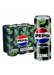 Pepsi Zero Lime Cola Beverage Cans 330ml Pack of 6