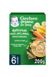 Gerber Organic Multicereal Wheat, Oats, Mango, Carrot and Banana, 200g