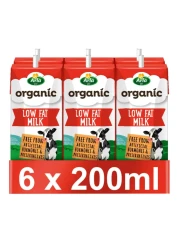 Arla Organic Low Fat Milk Multipack, 200ml Pack of 6