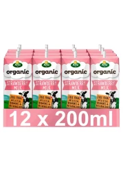 Arla Organic Strawberry Milk Multipack, 200ml Pack of 12