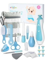 OTTOLIVES Baby Healthcare and Grooming Kit, 24 in 1 Baby Electric Nail Trimmer Set Newborn Nursery Health Care Set for Newborn Infant Toddlers Baby Boys Girls Kids Haircut Tools (0-3 Years+) (Blue)