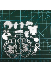 Baby Shower Metal Cutting Dies Baby Footprints Babby Boy Girl Bottle Pacifier Bib Die Cuts for DIY Scrapbooking Photo Album Paper Crafting Card Making Decorative