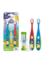 GuruNanda Butter on Gums Toddler Toothbrush with Sand Timer Extra Soft Bristles for Kids Age 2 Toothbrush with Tongue Cleaner Brush Cap 2 Pack