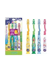 GuruNanda Kids Toothbrush with Suction Cup &amp; Fun Animal Designs - Soft Bristles for Healthy Gums- Non-Slippery &amp; Mess-Free Toothbrush, 3+ Age- 4 Count