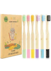 NUDUKO Bamboo Kids Toothbrushes 6 Pack Soft Bristle Organic Compostable BPA Free Toothbrush for Kids Toddler Baby Tooth Brush Eco Friendly Natural Biodegradable Wooden Toothbrush Round Handle