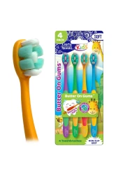 GuruNanda Butter On Gums Kids Toothbrush 4 Pack Extra Soft Bristles Toothbrush for Kids MultiColored Fun to Use for Beginner Cleaning Ergonomic Grip Handle BPA CrueltyFree Age 3