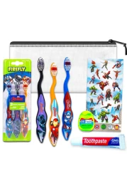 Avengers Toothbrush Travel Set for Kids - Bundle with 3 Avengers Toothbrushes, Kids Toothpaste, Floss, and More Avengers Toothbrush Oral Travel Kit for Kids