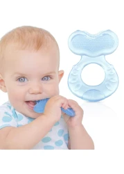 Nuby Silicone Teethe-eez Teether with Bristles, Includes Hygienic Case, Blue