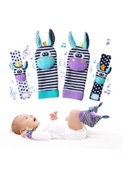 PHEZAPA Baby Wrist Rattles Foot Finder Socks Set, Infant Rattle Socks and Baby Hand rattles Wrist, Newborn Soft Sensory Toys,Infant Wrist Rattles for Babies 0-6 Months,Baby Gifts 6-12 Months（Purple）