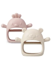 PandaEar 2 Pack Silicone Baby Teething Toys Baby Hand Teether Mitten for Sucking Needs Baby Chew Toys Hand Pacifier for Soothing Teething Pain Relief (White/Pink)