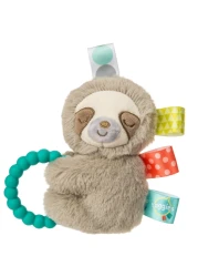 Taggies Sensory Stuffed Animal Soft Rattle with Teether Ring, Molasses Sloth
