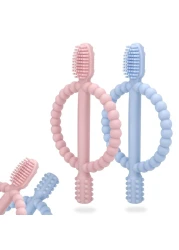 Baby Teething Toys with Easy-Hold Handle, Silicone Infant Toothbrush, Textured On Both Sides Helps Massage, Soothe Sore Gums, Teething Toys for Babies 0-6 Months, 6-12 Months