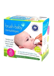 Brush Baby Teething Relief Dental Wipes for Ages 0-Toddler - Naturally Eliminate Teething Pain, Prevent Tooth Decay and Sour Milk Breath - 28 Finger Wipes