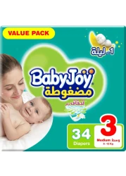 Baby Joy Compressed Diapers Medium Size 3 6-12kg Value Pack 34 Diapers