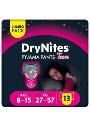 Huggies DryNites Teen Pyjama Pants for Girl 27-57kg 8 to 15 Years Jumbo Pack 13 Pants