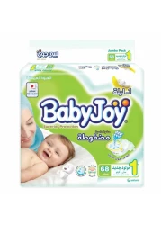 Baby Joy Compressed Diapers Newborn Size 1 Up to 4kg Jumbo Pack 68 Diapers