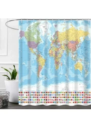 iTapnoom World Map Shower Curtain, Map of The World with National Educational Fabric Shower Curtains Set for Bathroom Boys Girls Kids Map Bath Decor with Hooks 72 X 72 Inch
