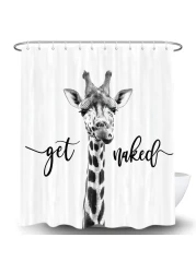 Funny Giraffe Get Naked Shower Curtain for Bathroom, Cute Animal Wildlife Safari Decor Bathtub Fabric Curtain, Waterproof Polyester Shower Curtain Sets with Hooks, 69 x 70