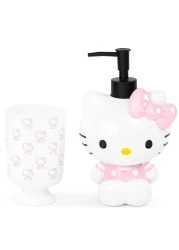 Jay Franco Hello Kitty 2 Piece Bathroom Set White Pink Soap Dispenser Tumbler Set Kids Resin Bathroom Accessories
