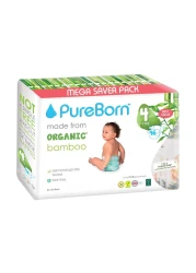 PureBorn Organic Bamboo Nappies Size 4 7-12kg Value Pack 96 Diapers