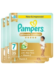Pampers Ultimate Comfort Diapers with Aloe Vera Plus Vitamin E Size 7 15kg+ Giant Pack 35 Diapers Pack of 3