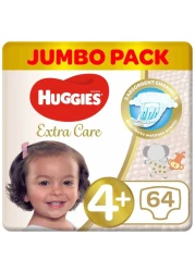 Huggies Extra Care Diapers Size 4 Plus 10-16kg Jumbo Pack 64 Diapers