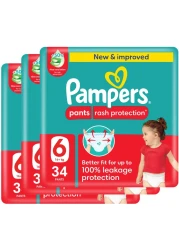 Pampers Rash Protection Pants Size 6 16kg+ Mega Pack 34 Pants Pack of 3