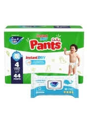 Fine Instant Dry Diaper Pants Large Size 4 9-15kg 44 Pants and Baby Water Wipes 72 Wipes
