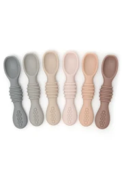 PrimaStella Silicone Chew Spoon Set for Babies and Toddlers Safety Tested BPA Free Microwave Dishwasher and Freezer Safe Neutral Palette