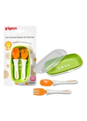Pigeon Do It Myself Spoon And Fork Set With Travel Case Stage 2 26400 Multicolour Pack of 3