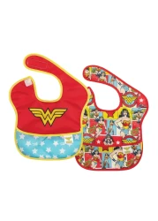 Bumkins Bibs for Girl or Boy, SuperBib Baby and Toddler for 6-24 Months, Essential Must Have for Eating, Feeding, Baby Led Weaning, Mess Saving Catch Food, Waterproof Soft Fabric, 2-pk Wonder Woman