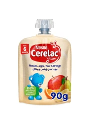 Nestle Cerelac Fruits Puree Baby Food Pouch, Banana, Apple, Pear and Peach, from 6 Months, 90g