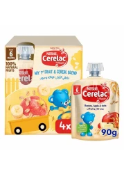 Nestle Cerelac My 1st Fruit and Cereal Blend Banana Apple and Oats Puree, from 6 Months, 90g Pack of 4