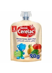 Nestle Cerelac Fruits and Vegetables Puree Pouch, Broccoli, Parsnip, Apple and Pear, from 6 Months, 90g