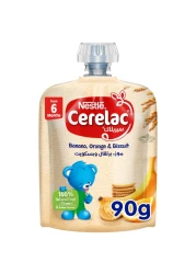 Nestle Cerelac Fruits Puree Pouch, Banana, Orange, Biscuit, from 6 Months, 90g