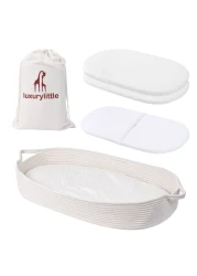 Luxury Little Baby Changing Moses Basket with Memory Foam Mattress, Waterproof Changing Pad Covers, Boho Changing Station for Nursery Decor, 100% Cotton Rope, Portable Baby Lounger