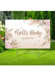 Baby Shower Yard Sign with Stake Gender Reveal Yard Sign Blue Pink Elephant Lawn Sign Baby Bear Lawn Sign Welcome Baby Announcement Sign for Boy Girl Outdoor Baby Shower Party Decor(Boho Style)