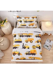NTBED 4 Pieces Construction Toddler Bedding Set for Baby Boys, Truck Vehicles Excavator Cars Printed, Includes Comforter, Flat Sheet, Fitted Sheet and Pillowcase,White