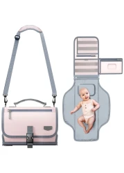 Portable Diaper Changing Pad with Shoulder Strap, Detachable Travel Changing Pad with Baby Wipes Pocket, Gifts for Baby Shower, Newborn Girls and Boys (Pink)