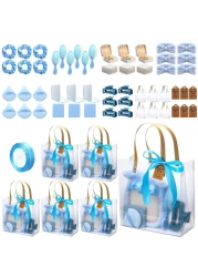 6 Sets Baby Shower Prizes for Winners Gifts Headband Hair Brush Jewelry Box Compact Mirror Powder Puff Hair Tie Claw Gift Bag Bridal Shower(Blue)