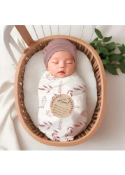 Baby Swaddle Blanket and Headband Set, Newborn Receiving Blanket Swaddle Wrap for Girls Boys, Swaddling Blankets Neutral for Newborn&iuml;&frac14;&OElig;Soft and Skin-Friendly Receiving Wrap 32 * 32''(Red Leaves)