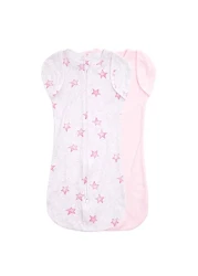 Aden + Anais Essentials Easy Snug Swaddle, Transitions to Arms-Free Wearable Sleeping Bag, Newborn, 0-3 Months, Twinkling Stars, Pink, 2 Pack