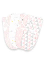 BaeBae Goods Swaddle Blanket, Adjustable Infant Baby Swaddling Wrap Set of 4, Baby Swaddling Wrap Blankets for Boys and Girls Made in Soft Cotton (Pink/Grey Triangles, 3-6 Months)