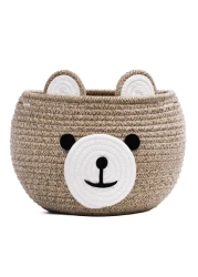 CherryNow Cotton Rope Basket Baby Basket for Nursery, Bear Gift Basket for Kids, Empty Baby Shower Basket with Handles, Small Cute Animal Basket, Light Brown, 10.5"D x 8.5"H